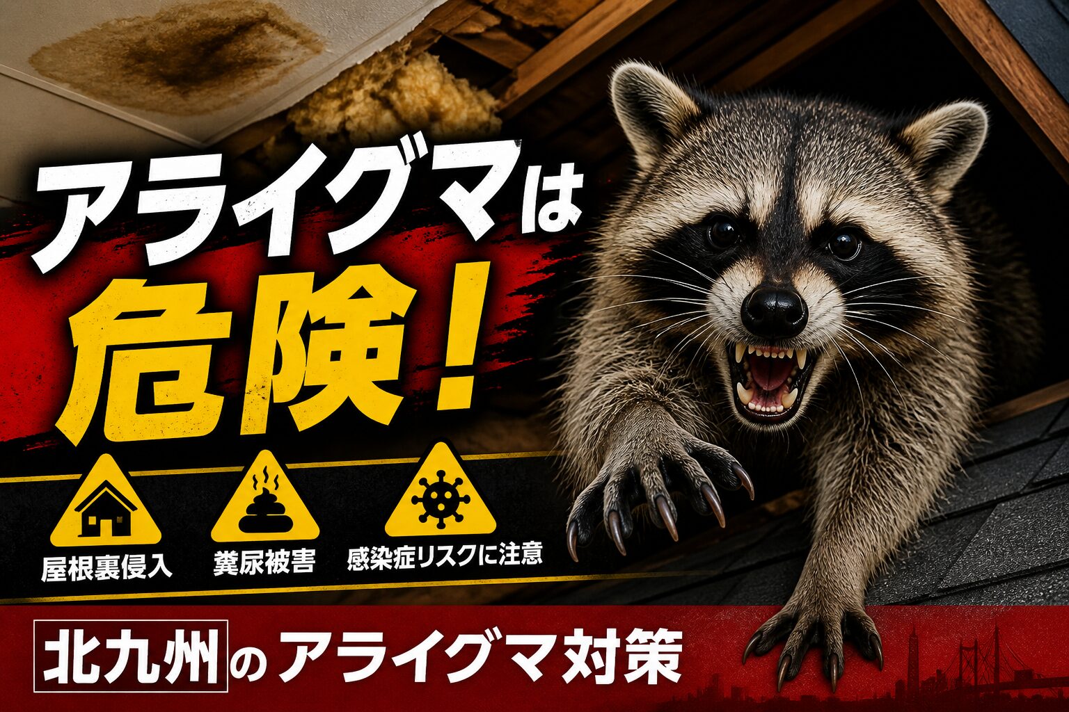 北九州のアライグマ駆除|屋根裏侵入・糞尿被害に注意