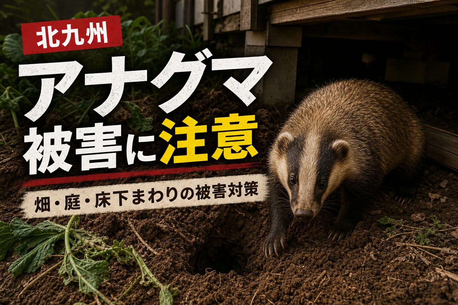 北九州のアナグマ駆除|畑・庭・床下被害に注意