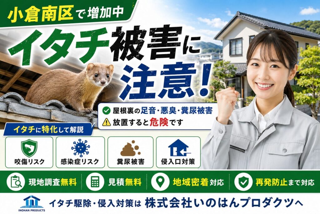 小倉南区で増えるイタチ被害｜屋根裏の足音・悪臭・糞尿被害に注意
