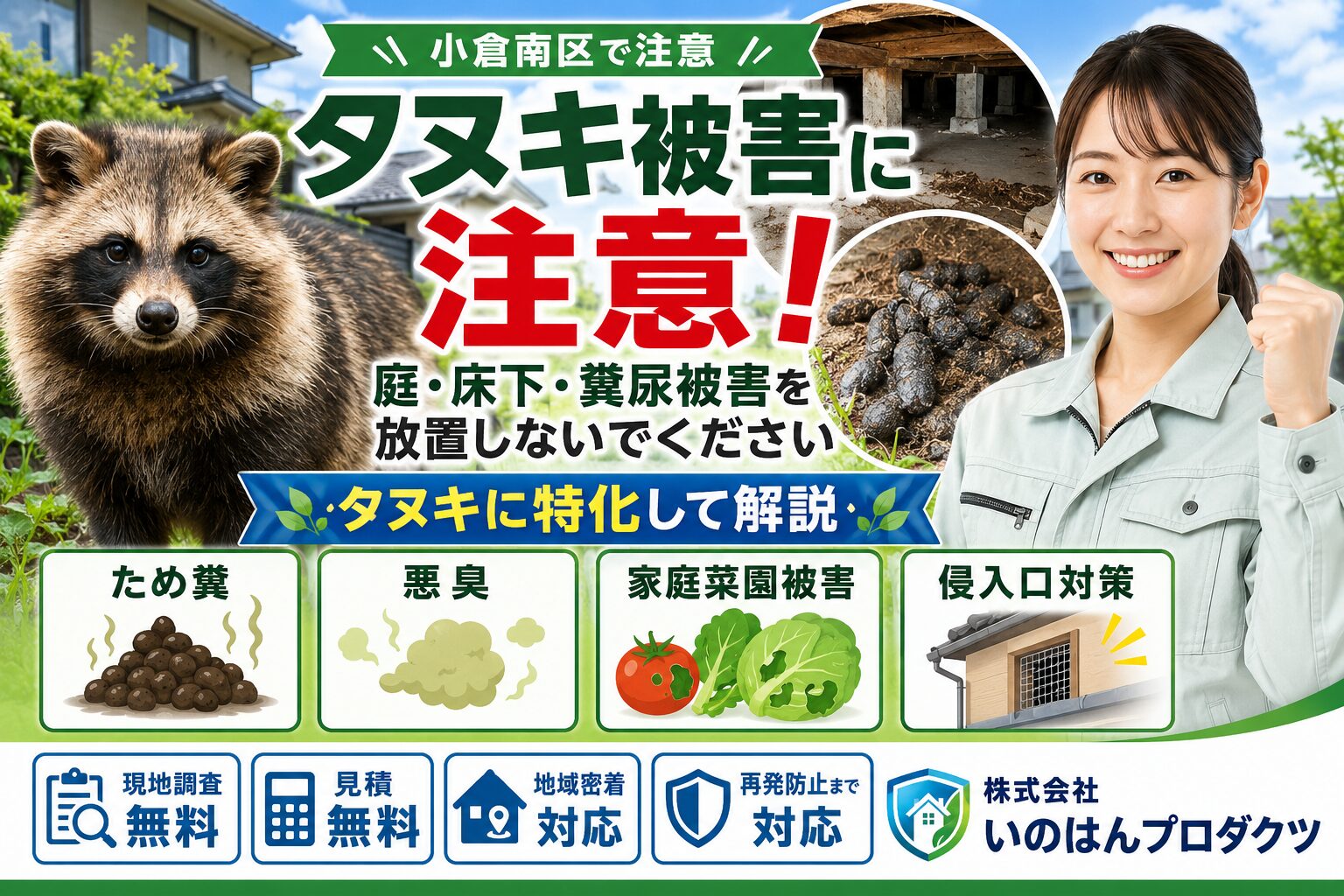 小倉南区でタヌキ被害に注意|庭・床下・屋根裏