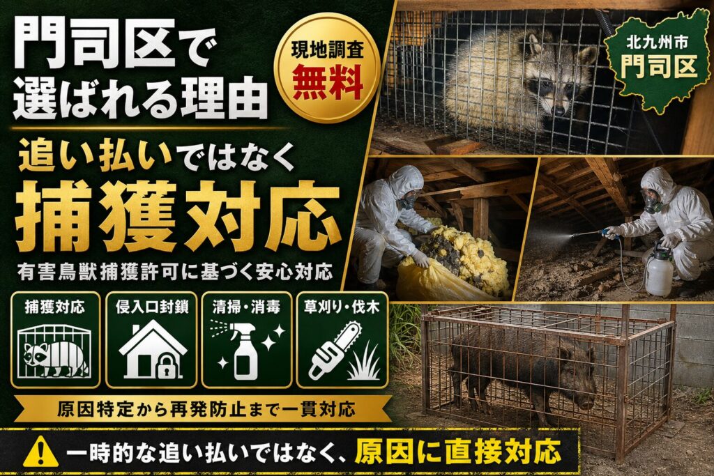 門司区の害獣駆除なら｜アライグマ・イノシシ・イタチを許可に基づき捕獲対応