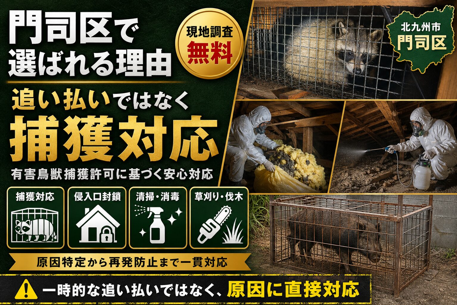 門司区の害獣駆除なら｜アライグマ・イノシシ・イタチを許可に基づき捕獲対応