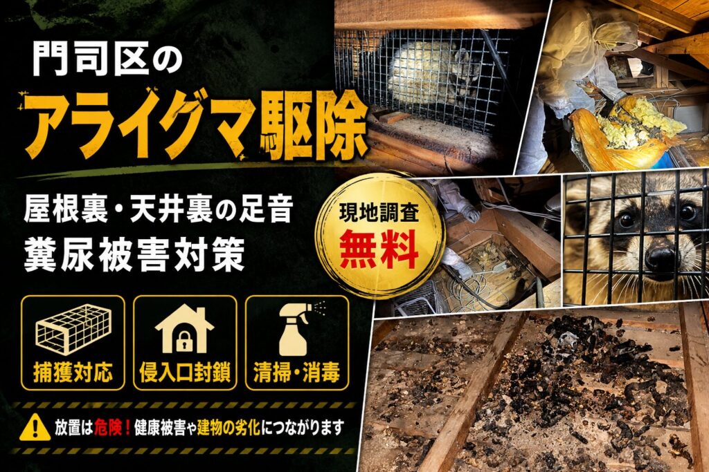 門司区のアライグマ駆除｜屋根裏・天井裏の足音や糞尿被害対策