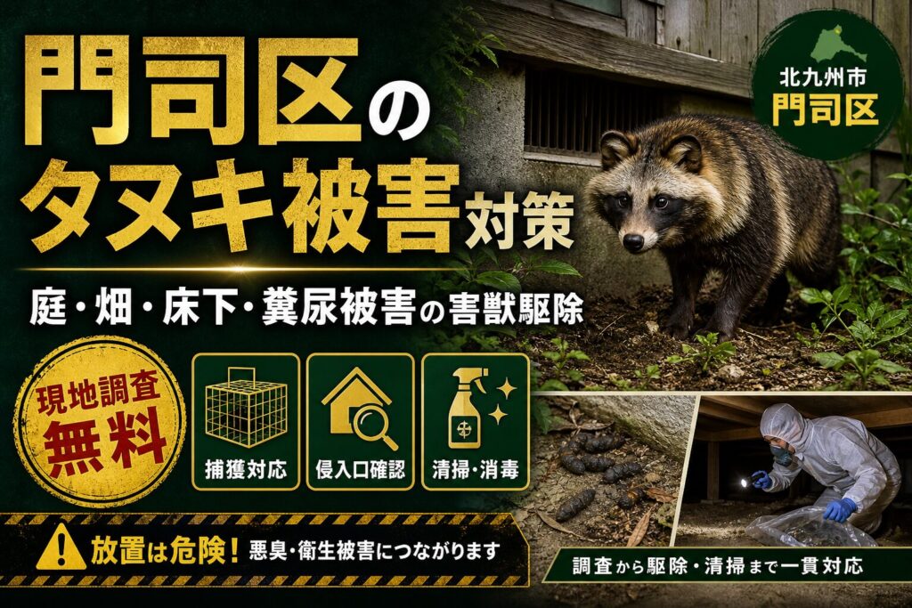 門司区のタヌキ被害対策｜庭・畑・床下・糞尿被害の害獣駆除