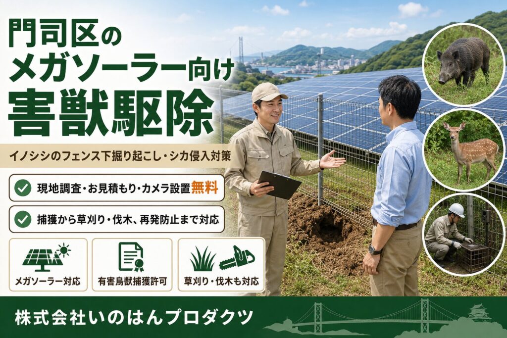 門司区のメガソーラー向け害獣駆除｜イノシシ・シカ・アライグマ被害対策